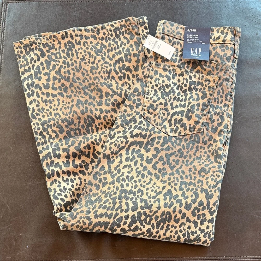 NWT GAP Cheetah Print High Rise Wide Leg - Brown and Black Pants(Size 8/29 R) - Picture 1 of 8